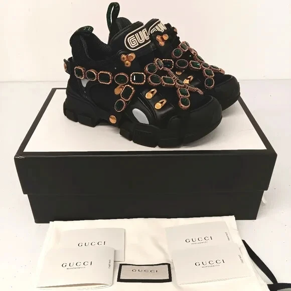 Baskets femme GUCCI noires Flashtrek avec cristaux   EU36/US6
