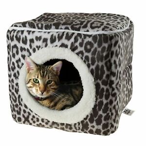 Cat Cube Hideout Cave Animal Print 12 x 12 Removable Cushion Kitty Cavern Bed - Click1Get2 Promotions