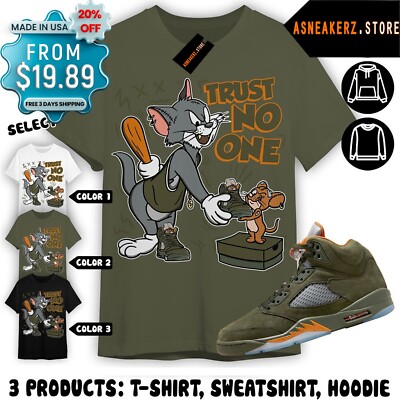 Shirt Match AJ 5 Olive Sneaker Matching Tee Trust No One Cat And Mouse T-Shirt
