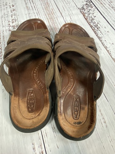 Men's KEEN Size 10.5 M Brown Leather Slides Sandals Leather 1012442 - Picture 4 of 6