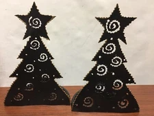 RARE Pier 1 One Christmas Tree Tea Candle Holder Rustic Metal Bronze Set of 2