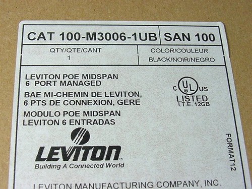 Leviton 100-M3006-1UB Black Power Over Ethernet Midspan 6 Port Managed Panel PoE - 第 4/4 張圖片