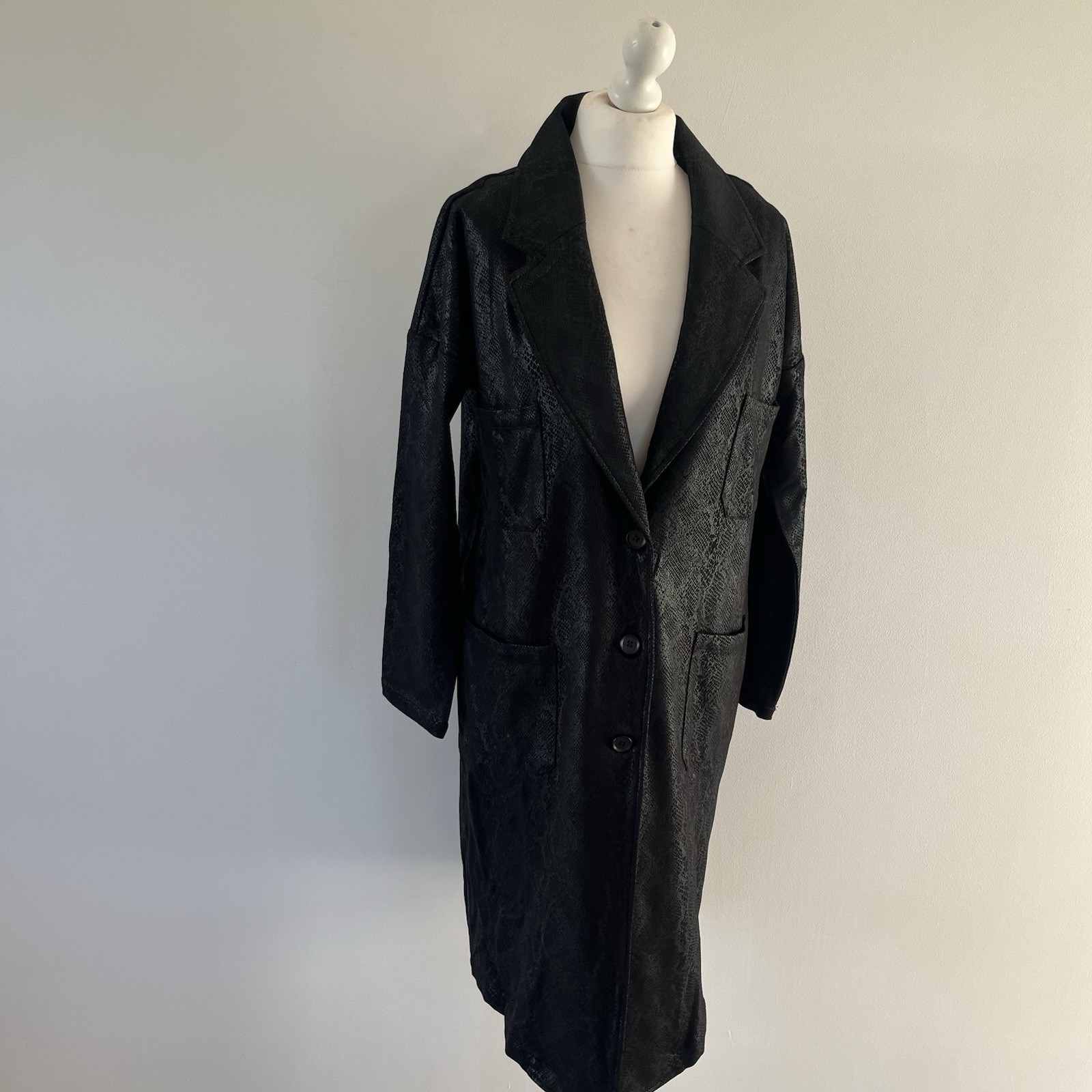NU Denmark Black Long Jacket Size Medium Collared… - image 13
