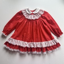 Vintage Bryan Lace Ruffle Dress Girls Size 4T Red Polka Dots Peter Pan Collar