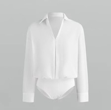 NEW Bodysuit Long Sleeve Collared V Neck Elegant Top Office Casual Lightweight