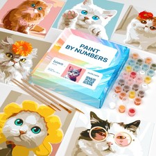 6 Pack Paint by Numbers Kit for Adults Cute Cats DIY Canvas Wall Art Decor Set