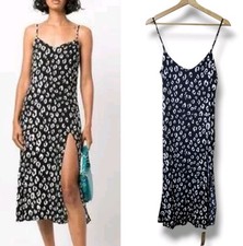 Reformation Crimini Dress In Black Cat Midi Side Slit Size 6 NWT