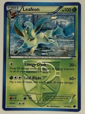 Pokemon Leafeon B&W Plasma Freeze 11/116 Cracked Ice Holo Rare Deck Promo LP