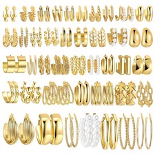 42 Pairs Gold Hoop Earrings Set for Women, Fashion Chunky Pearl Earrings Mult...