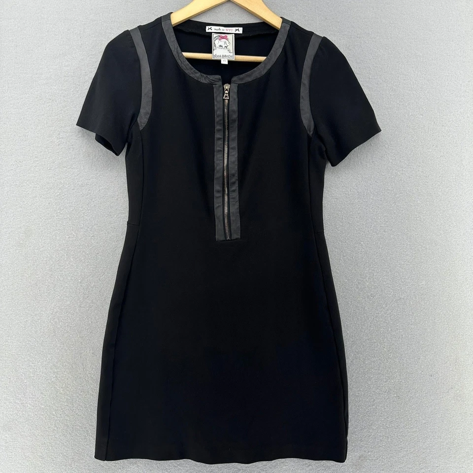 Mini Vestido YOANA BARASCHI Negro Piel de Cordero Borde Cremallera Manga Corta XS EE. UU. Foto 2 de 4