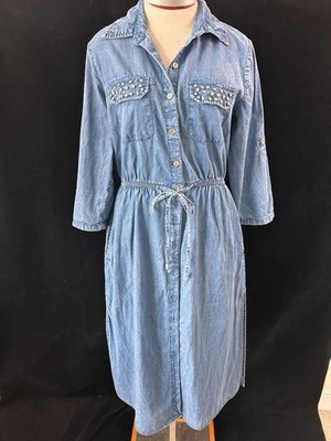 MPH denim dress size M 3/4 roll tab sleeve 45" long elastic waist  rhinestones | eBay