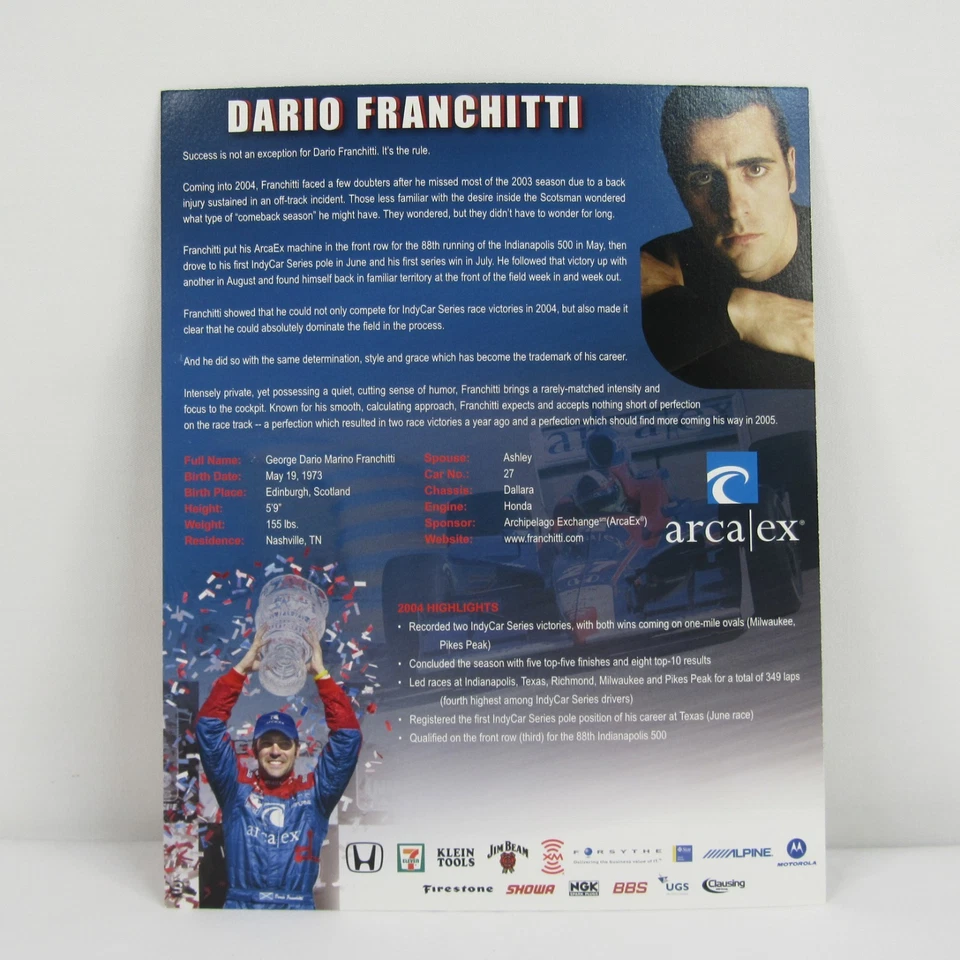 Tarjeta de héroe firmada por Dario Franchitti #27 Arca/ex Andretti Green Racing IndyCar 2004 Foto 3 de 4