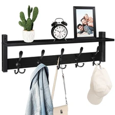 Coat Rack with Shelf, 24" Coat Hooks Wall Mounted with Shelf, Wooden Hanging ...