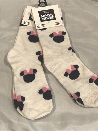 Disney Minnie Mouse Pink & Black Girls Crew Socks Size 10-4 New 2 pair - Picture 2 of 6