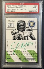 2013 Panini Prestige CHRISTINE MICHAEL RC AUTO PSA 9 NFL PASSPORT Green Ink RARE