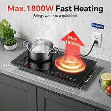 Portable Induction Cooktop 2Burner-1800W Child Safety Lock & Timer | Electric
