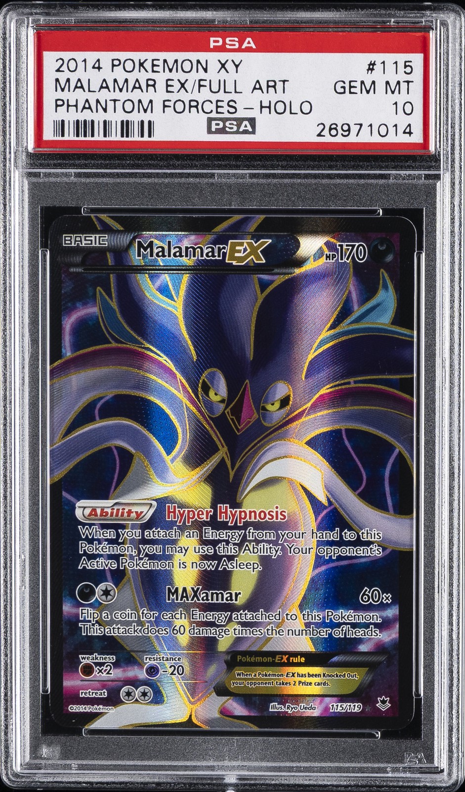 2014 POKEMON XY PHANTOM FORCES #115 FULL ART/MALAMAR EX PSA 10