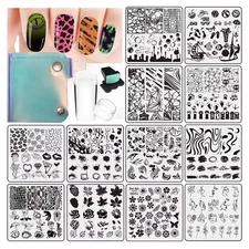 15Pcs Nail Stamping Plates Set with Stamper, Scraper & Storage Bag, 6x6cm