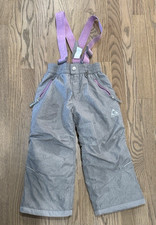 Girls Gray Purple GERRY Snow Bib Pants w/ Adjustable Removable Straps - XS 5/6