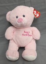 TY Baby's First 1st Teddy Bear PLUFFIES Terry Cloth TyLux Hang Tag PINK Plush