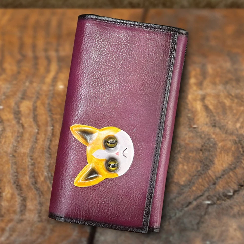 Cartera de cuero genuino para mujer de colección plegable billetera monedero clip para dinero tarjetero Foto 4 de 4