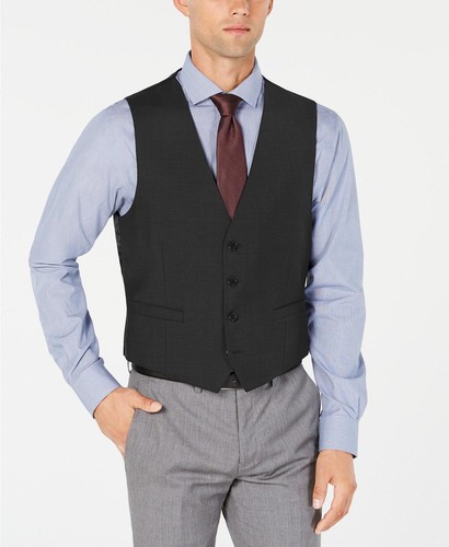 Calvin Klein Herren Slim Fit Anzugweste mit Knopfleiste Large Grau Stretch - Bild 3 von 3