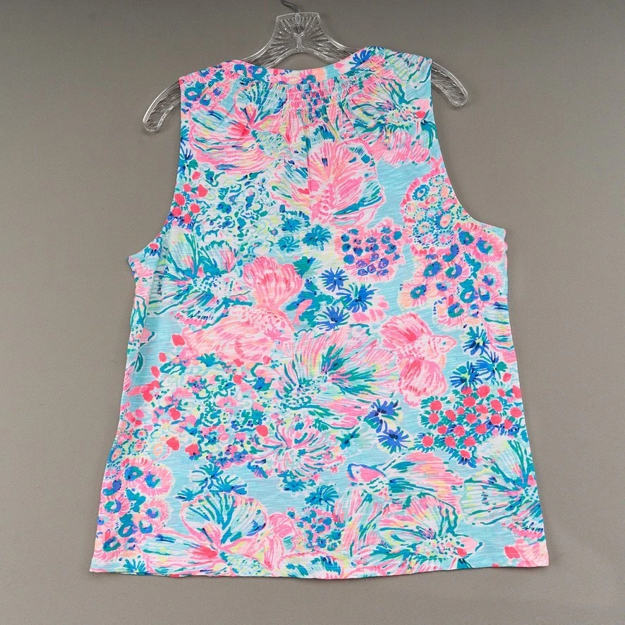 Camiseta sin mangas Lilly Pulitzer para mujer L rosa azul cuello en V algodón Foto 3 de 4