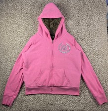 Victoria's Secret Pink Zip Up Hoodie Size Large Faux Fur Lined Sequin Bling