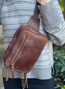 Marron Roma Cuirs Vintage caché sac de transport fanny/sling