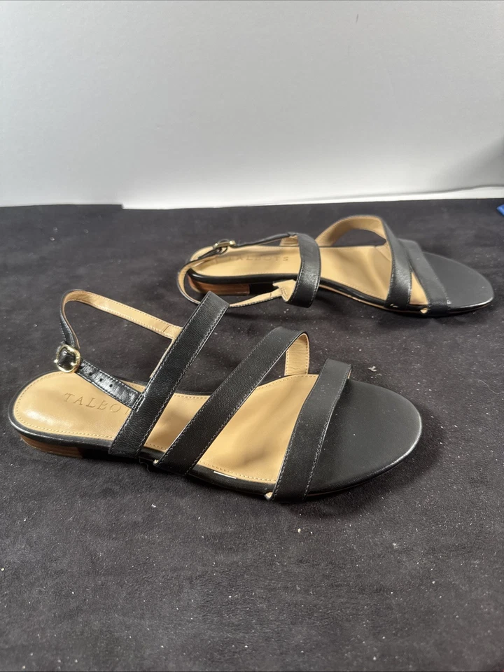 Talbots Black Women’s Strappy Sandals 3/4” Heel Slingback Leather Size 6M NEW - Image 2 of 4