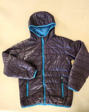 LL Bean Puffer Jacket Boys Size 10-12 Blue Full Zip Hooded Quilted Lightweight