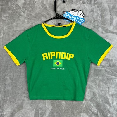 RIPNDIP Brazil Crop Top Green Yellow Ringer Tee Shirt NWT Must Be Nice