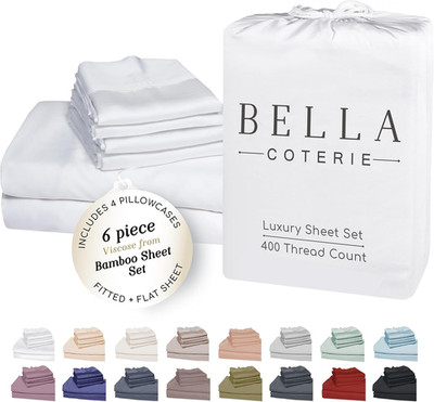 Luxury Bamboo Viscose King Sheet Set - Cooling, Soft, Hypoallergenic, 6 Pieces