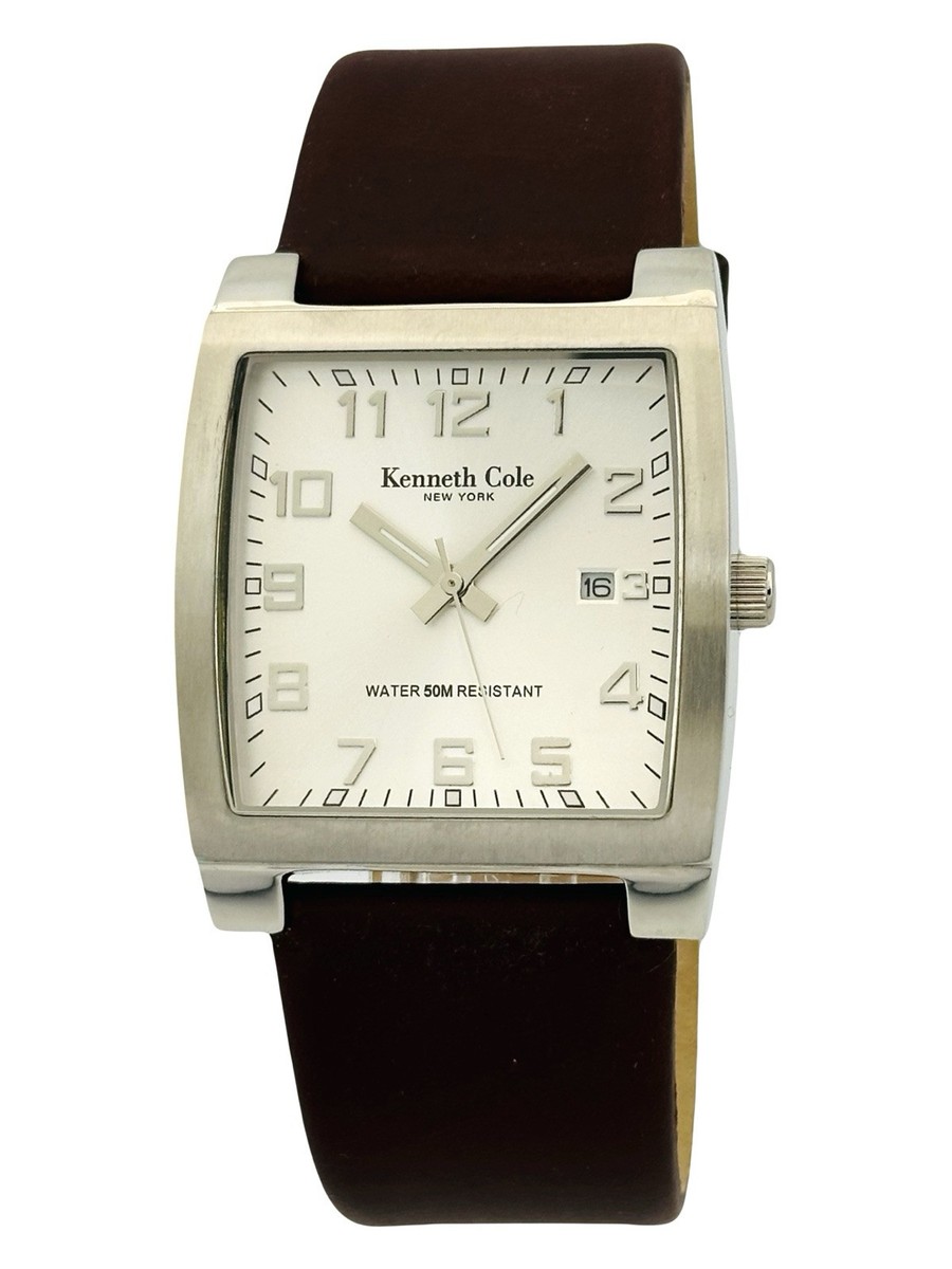 Kenneth Cole Men's KC1241 Brown Leather Strap Big number Silver