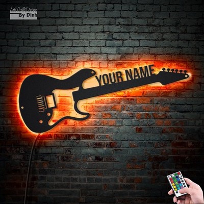 Personalized Guitar Bass Metal Wall Art with LED Lights - Customizable for Any