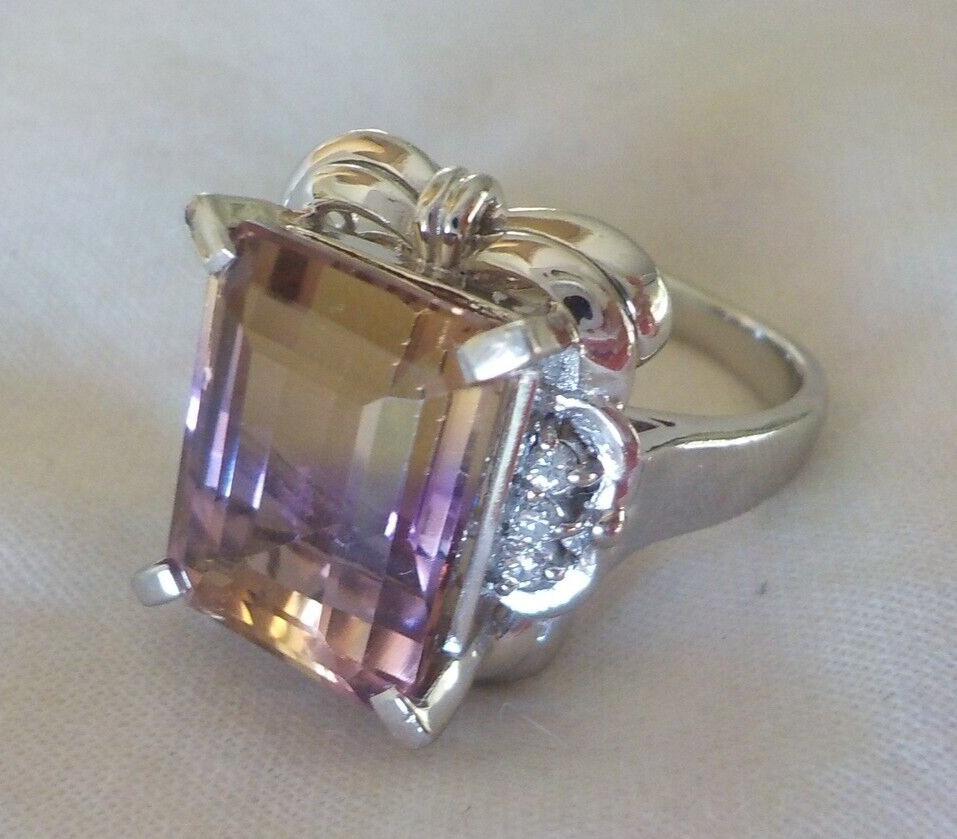 Heavy Solid Platinum Solitaire Ametrine Diamond R… - image 12