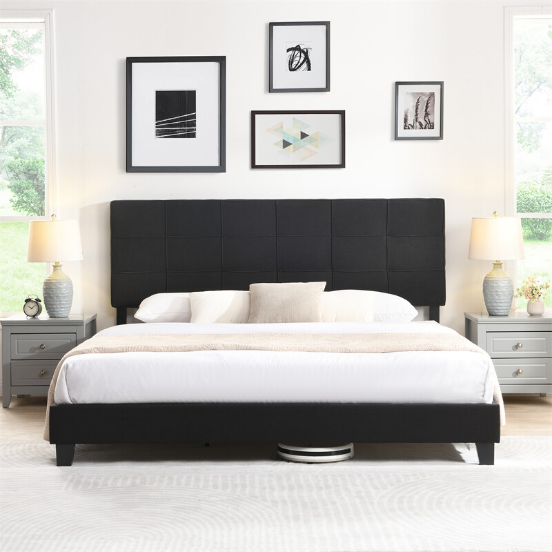 With Fabric Headboard Wood Slat Support