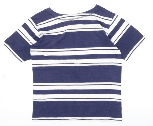 Camiseta básica de pomelousse para mujer a rayas azules 100 % algodón talla 10 cuello redondo - Imagen 2 de 12