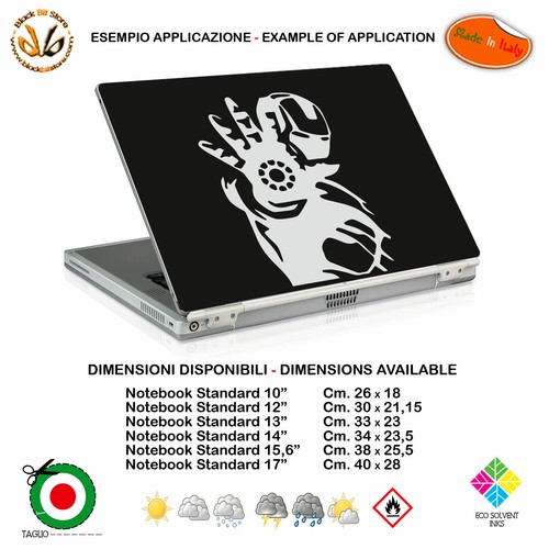 Iron man comic superhero adesivo notebook tablet sticker pvc black white cropped - Photo 4/15