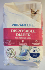 Dog Vibrant Life Disposable Diapers For Female Dogs XS 8-12in Waist 12 Pack