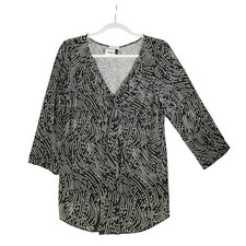 Nine West Blouse Womens Size XL Black White Chain Swirls Career Casual Slinky