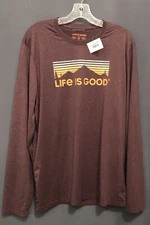 Life Is Good Mens LS Active T Shirt Mahogany Brown Graphic Print Medium