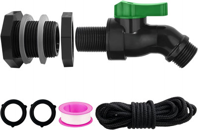 Plastics Rain Barrel Spigot Kit, High Flow Valve Core Water Tank Faucet+Pvc Bulk