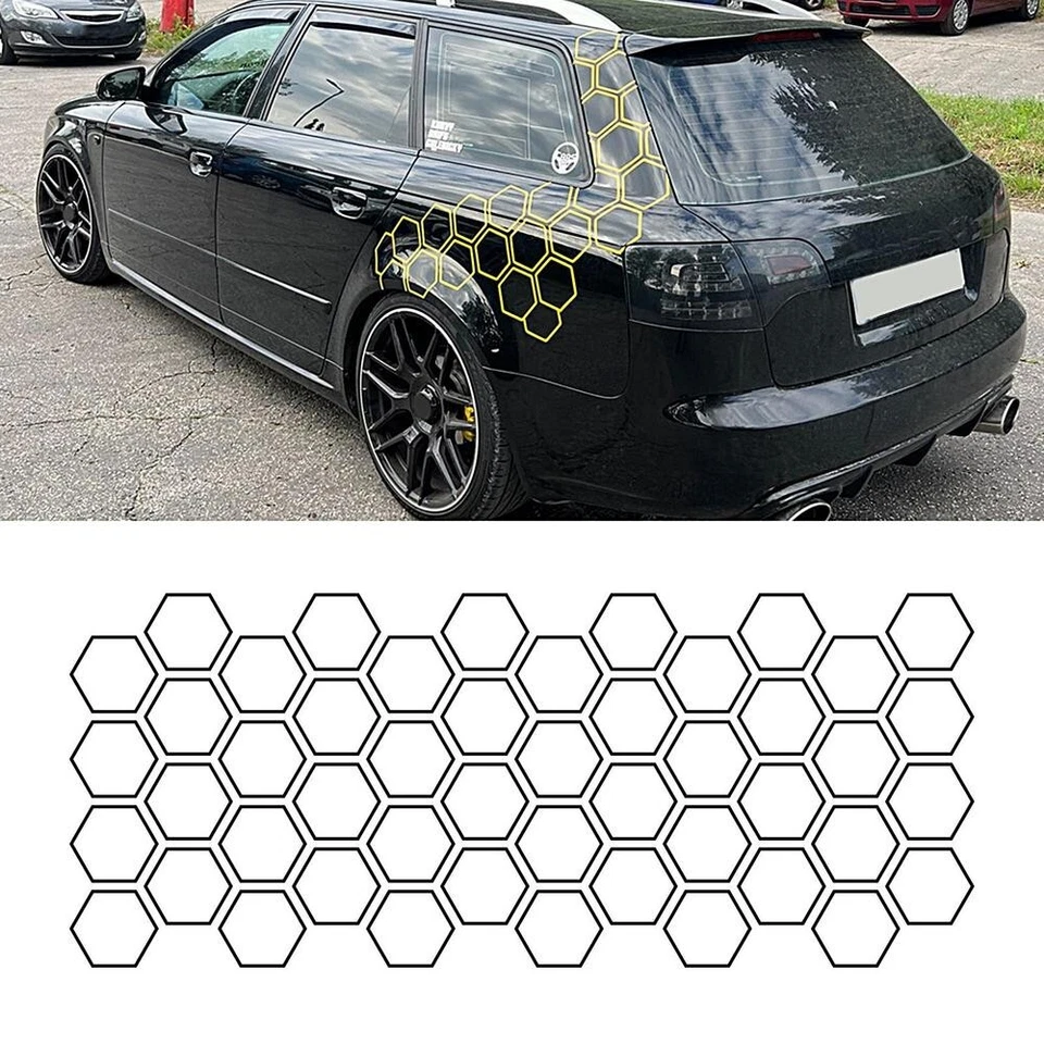Car Body Side Sticker Hexagon Honeycomb Graphic Decals Vinyl Decor Waterproof Foto 3 de 4