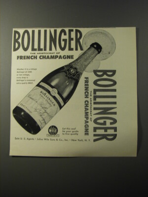 1953 Bollinger Champagne Ad - Bollinger the aristocrat of French Champagne