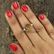 Tiger Eye Ring 925 Sterling Silver Boho Statement Handmade Silver Gift Jewelry