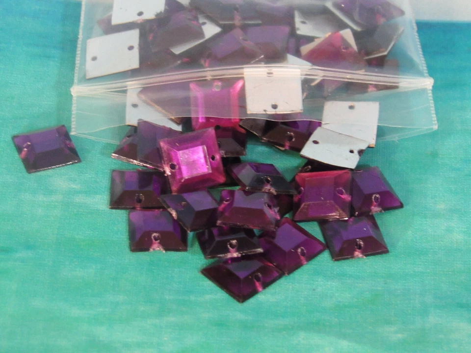 10mm Square Flat Back Sew on Beads for Crafts Amethyst Color 112 Each  - Image 2 of 3