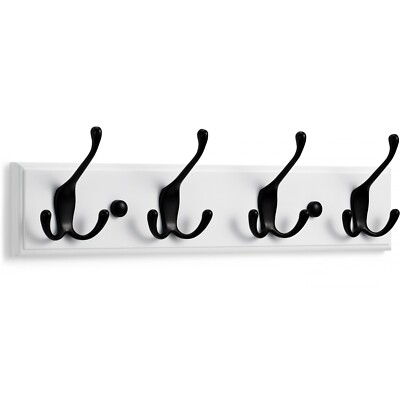 LARHN Wall-Mounted Coat Rack in White with Black Hooks UK