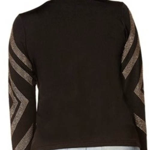 CARMIN Black Embellished Gold Chevron Stripe Zip Jacket Faux Leather Trim Sz.M - Picture 3 of 23