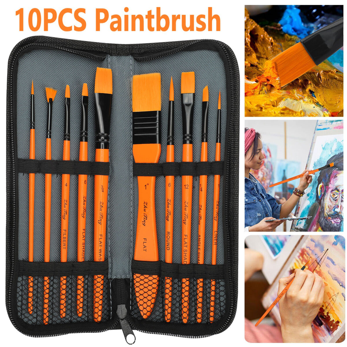 Bazic Assorted Size Oil Paint Brush Set - 9/Pack